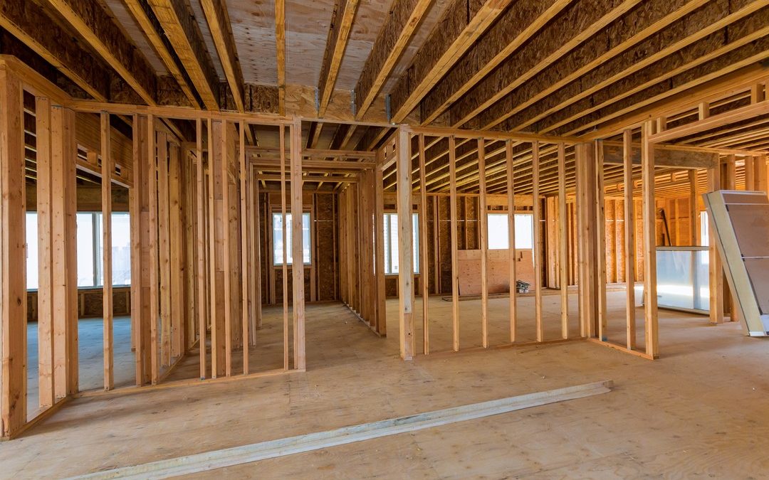 vista interior de una casa construcción con entramado ligero de madera